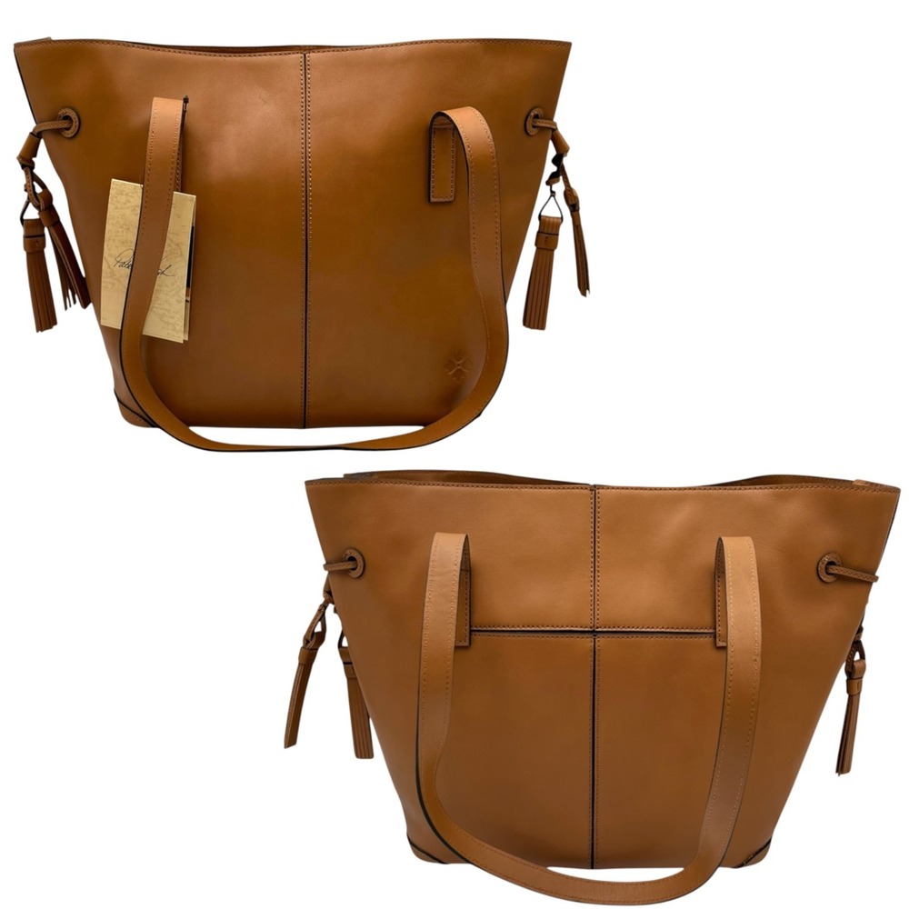 Patricia Nash Kemble Waxed Leather Tote Bag Hazelnut Tan Multi-compartments